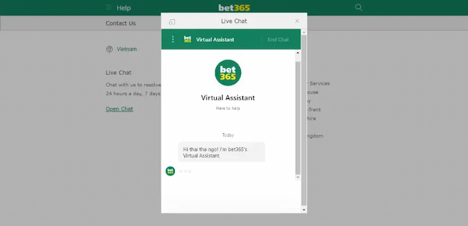 Dịch vụ chăm sóc khách hàng nhà cái Bet365